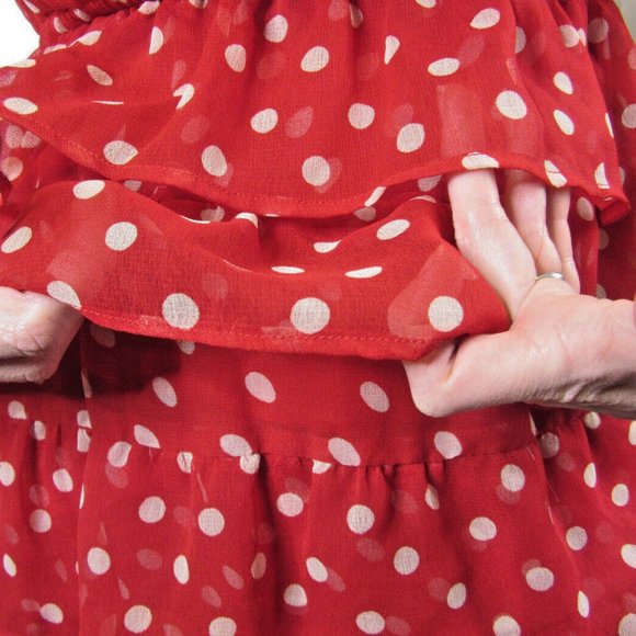 Red Blouse Sexy Micro Mini White Polka dots Vintage Babydoll Atmosphere Size 4 - Picture 6 of 9